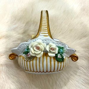 CAPODIMONTE Original Floral Basket + Miniatures